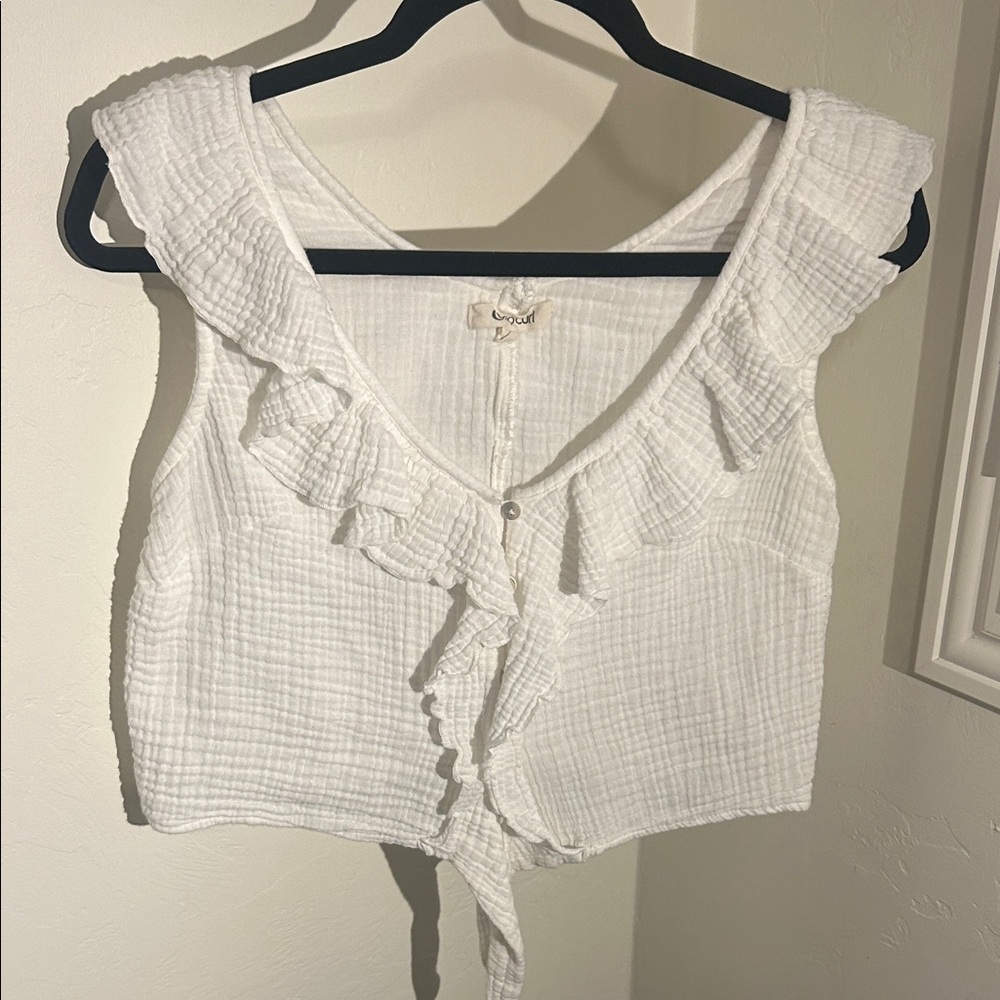 Rip Curl White Ruffled crop Blouse